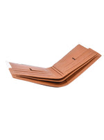 Tan and white bifold wallet, two-tone folded exterior