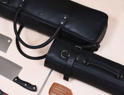 Tuscania Chef Knife Roll & Carry Bag – Raven Black (Top Grain Leather)