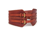 Cabrini Red Leather Belt – Double Buckle Design | Textured Brown Finish