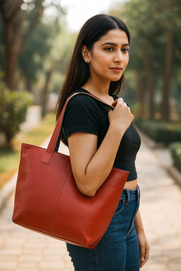 Full Grain Leather Tote Bag – Red
