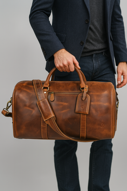 Taranto Leather Weekender Bag  - Caramel Brown