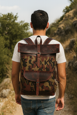Leather Canvas Backpack – Vintage Utility Bag for Travel