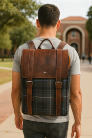 Classic Plaid Leather Backpack – Heritage Design with Modern Utility