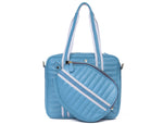 Blue Quilted Leather Laptop Tote Bag with Detachable Pouch | Premium Office & Travel Handbag for Women - Cabrini - Elegance Perfected