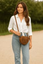 Cabrini Heart - Shaped Leather Crossbody Bag – Brown with Floral Lining - Cabrini - Elegance Perfected