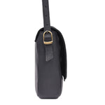 Classic Black Leather Crossbody Sling Bag with Flap Closure - Cabrini - Elegance Perfected