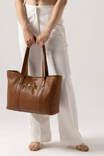 Classic Brown Tote Bag with Metal Bit Detail – Elegant Everyday Carry - Cabrini - Elegance Perfected