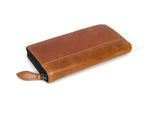 Classic Tan Leather Zip - Around Ladies Clutch - Cabrini - Elegance Perfected