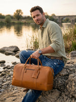 Full Grain Leather Weekender Bag – Sulfur Tan - Cabrini - Elegance Perfected