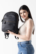 Premium Black Leather Backpack with Gold Zipper Detailing – Unisex & Stylish Design - Cabrini - Elegance Perfected