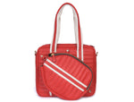 Red Quilted Leather Laptop Tote Bag with Detachable Pouch | Premium Office & Travel Handbag for Women - Cabrini - Elegance Perfected