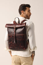 Vintage Roll - Top Leather Backpack in Rich Mahogany – Handmade Full - Grain Leather Travel & Everyday Bag - Cabrini - Elegance Perfected