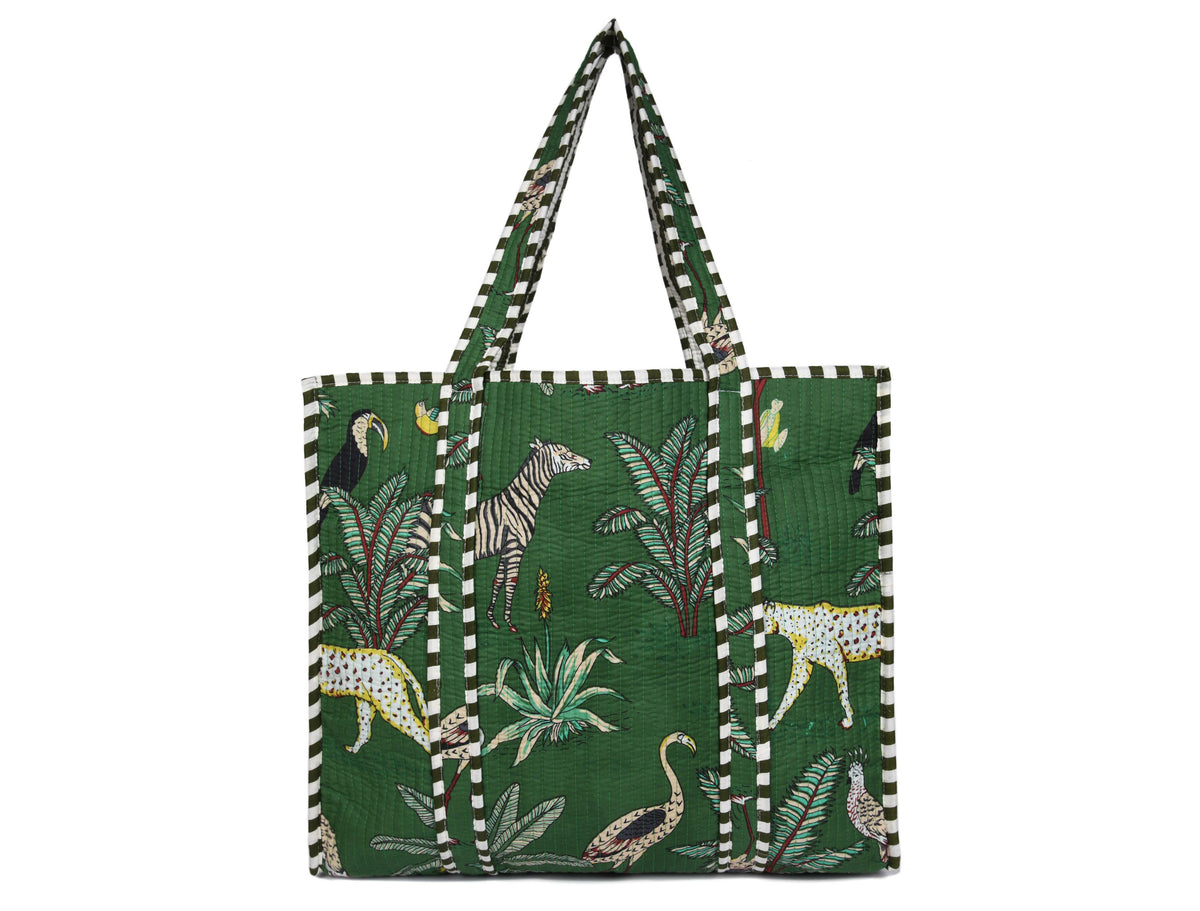 Quilted Safari Cotton Cloth Tote Bag - Green