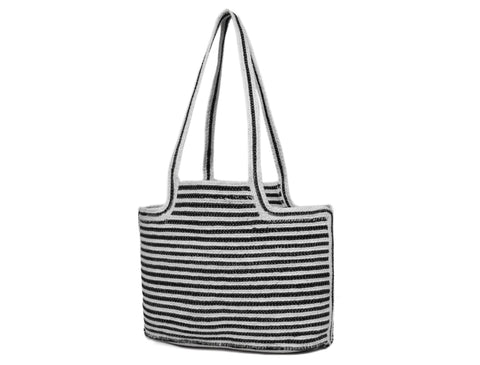 Black and White Striped Knit Tote Bag