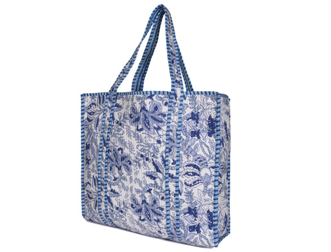 Quilted Cotton  Tote Bags - Navy