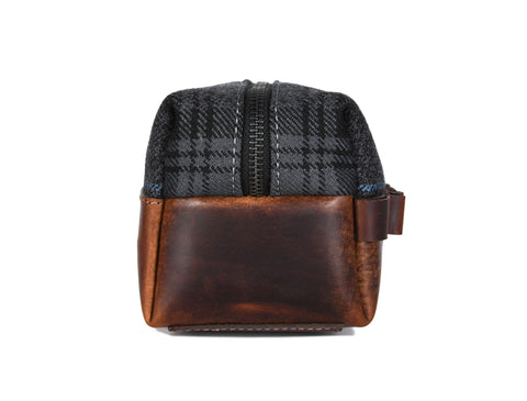 Stylish Leather and Plaid Toiletry Bag