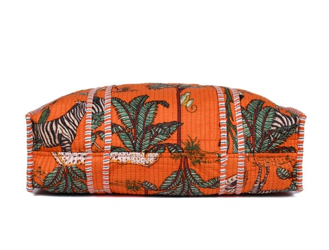 Quilted Safari  Cotton Cloth Tote Bag - Bright Orange