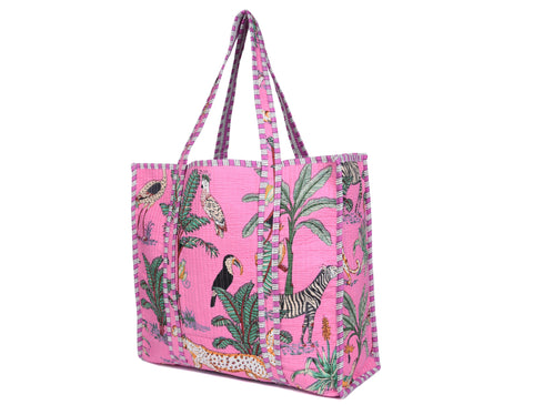 Quilted Safari Cotton Cloth  Tote Bag - Light Pink