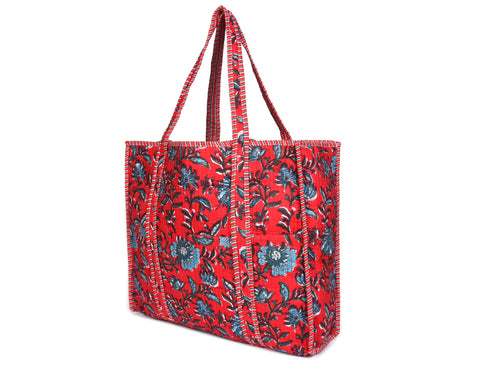 Quilted Cotton Tote Bags - Red