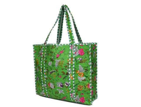 Quilted Cotton  Tote Bags - Nature Green