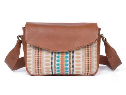 Mexico Jacquard & Leather Saddlebag Crossbody - Tan