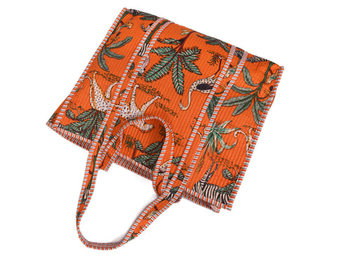 Quilted Safari  Cotton Cloth Tote Bag - Bright Orange