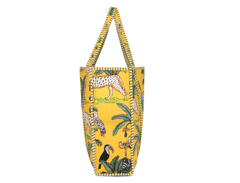 Quilted Safari  Cotton Cloth Tote  Bag - Bright Yellow