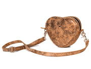 Cabrini Heart-Shaped Leather Crossbody Bag – Brown with Floral Lining