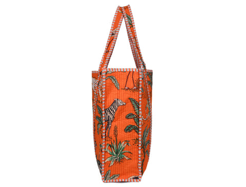 Quilted Safari  Cotton Cloth Tote Bag - Bright Orange