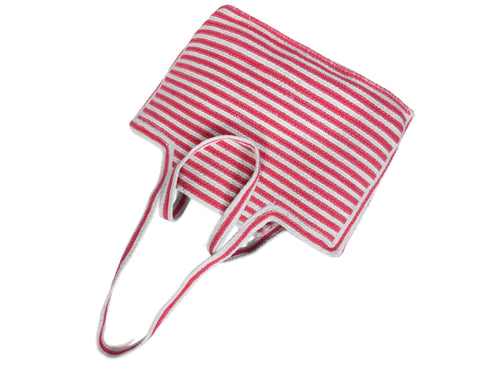 Red and White Striped Knit Jute Tote Bag