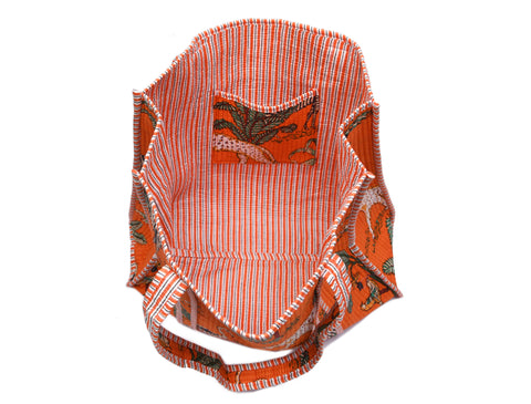 Quilted Safari  Cotton Cloth Tote Bag - Bright Orange