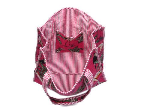 Quilted Safari  Cotton Cloth Tote Bag - Bright Pink