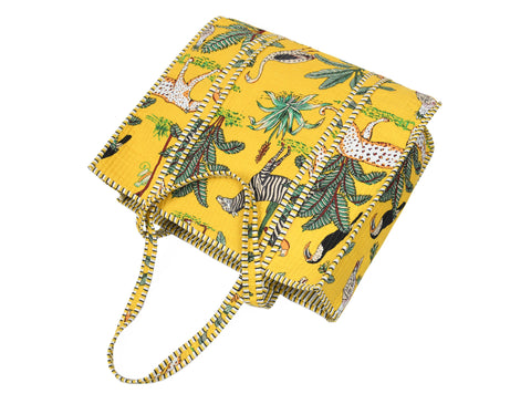 Quilted Safari  Cotton Cloth Tote  Bag - Bright Yellow