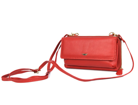 Chic Red Leather Crossbody Bag