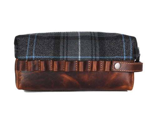 Stylish Leather and Plaid Toiletry Bag