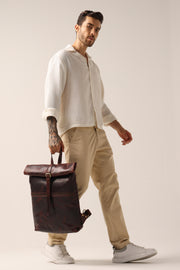 Vintage Roll-Top Leather Backpack in Rich Mahogany – Handmade Full-Grain Leather Travel & Everyday Bag