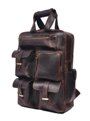 Premium Vintage Leather Backpack – Multi-Pocket Travel & Laptop Backpack