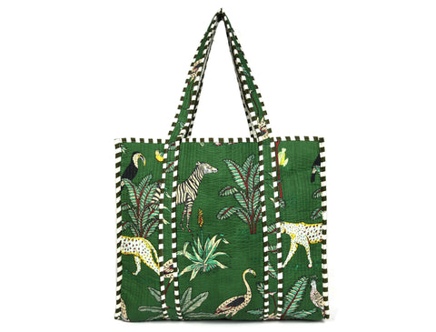 Quilted Safari  Cotton Cloth Tote Bag - Green