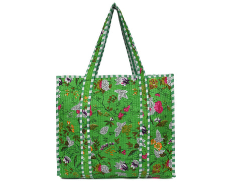 Quilted Cotton  Tote Bags - Nature Green