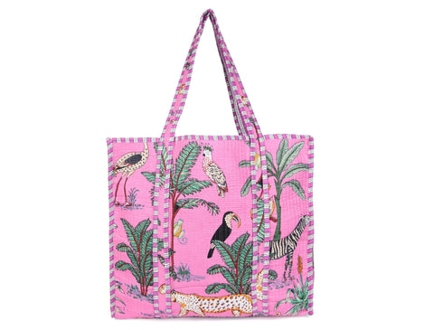 Quilted Safari Cotton Cloth  Tote Bag - Light Pink