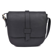 Classic Black Leather Crossbody Sling Bag with Flap Closure