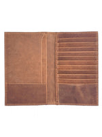 Brown long wallet with raised floral-scroll exterior design