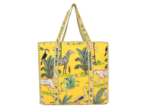 Quilted Safari  Cotton Cloth Tote  Bag - Bright Yellow