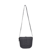 Classic Black Leather Crossbody Sling Bag with Flap Closure