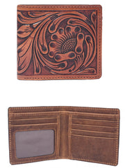 Cabrini Fiora Classic Brown Floral-Embossed Bifold Wallet