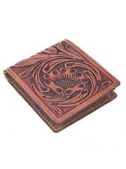 Cabrini Fiora Classic Brown Floral-Embossed Bifold Wallet