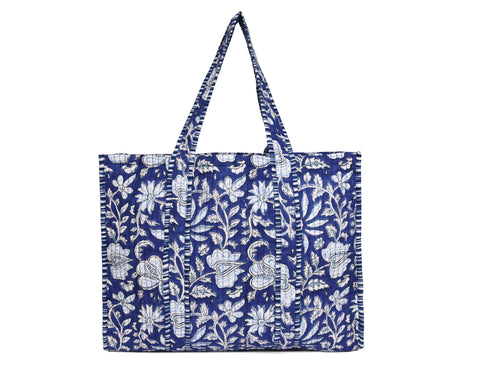 Quilted Cotton  Tote Bags - Navy