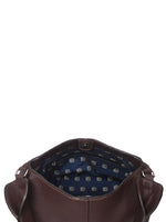 Uploaded interior detail of brown bag with patterned lining