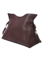Orvella full-grain leather crossbody bag angled view and clip strap attachments