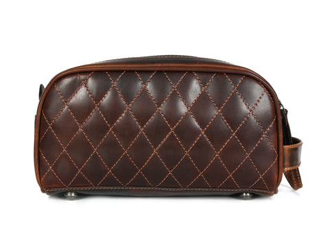 Quilted Leather Toiletry Bag ( wb-147 )  Brown